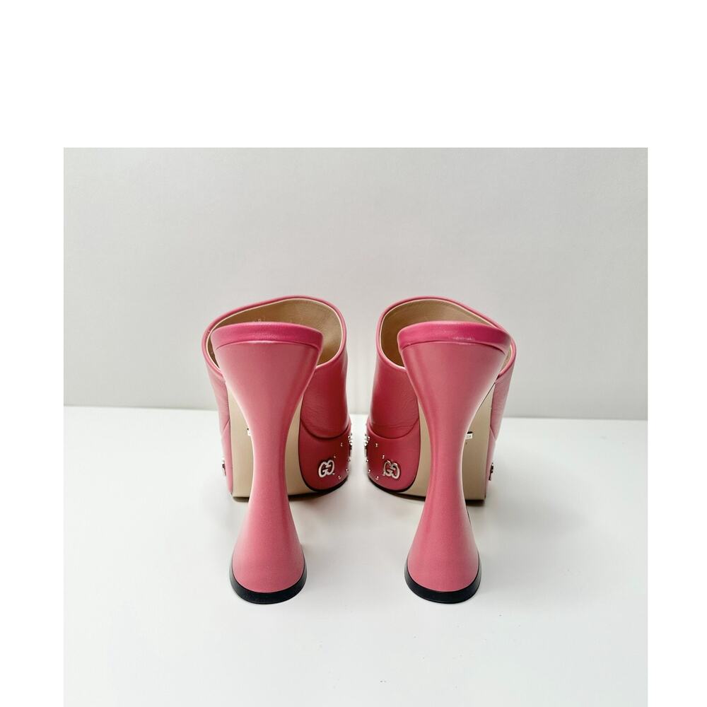 NIB Gucci Janaya Studded GG Platform Sandals EU 39.5 Rhodamine Pink Spool Heel - Picture 7 of 12